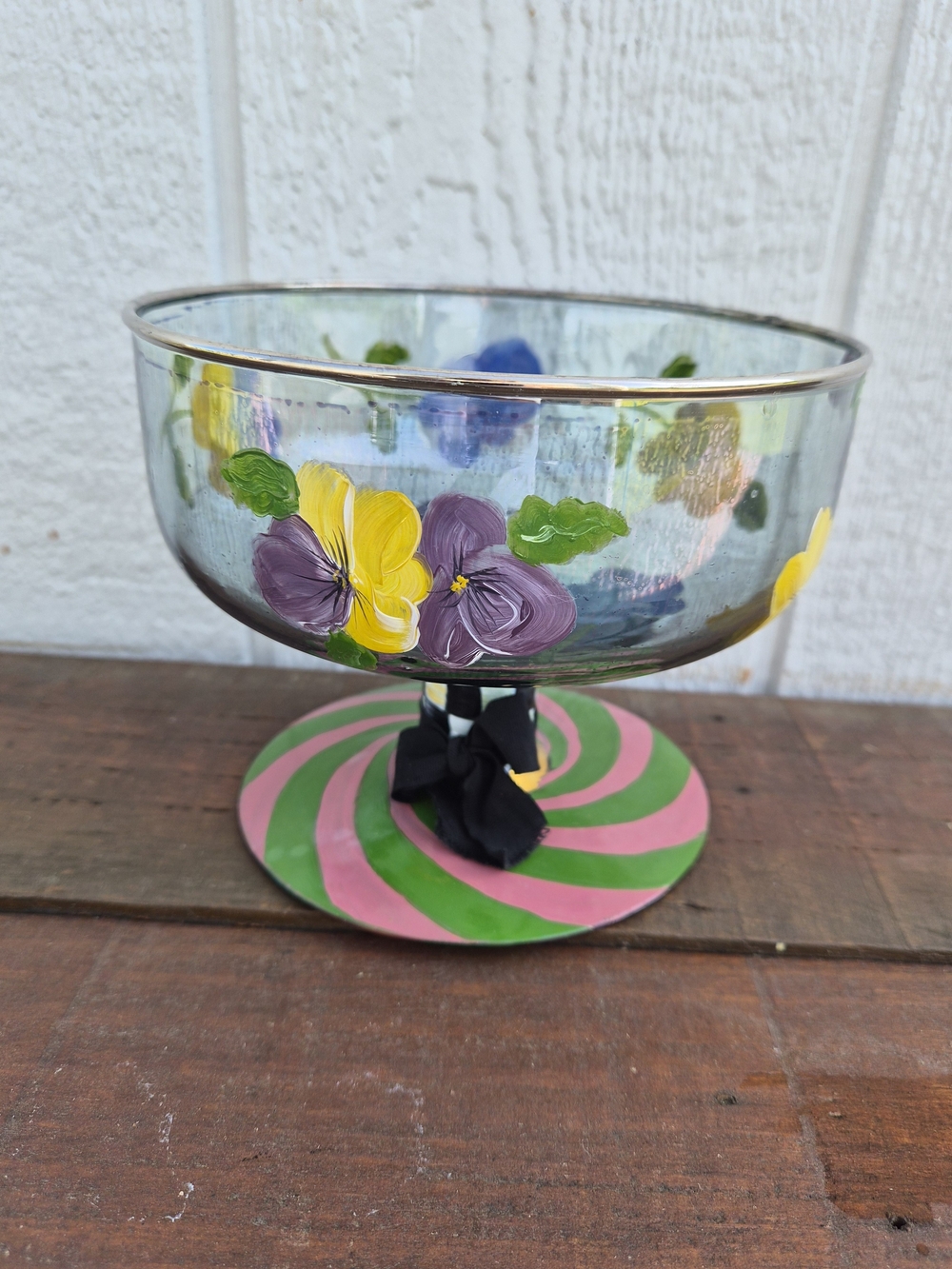 Mackenzie-Childs Hand-Painted Floral Glass Bowl